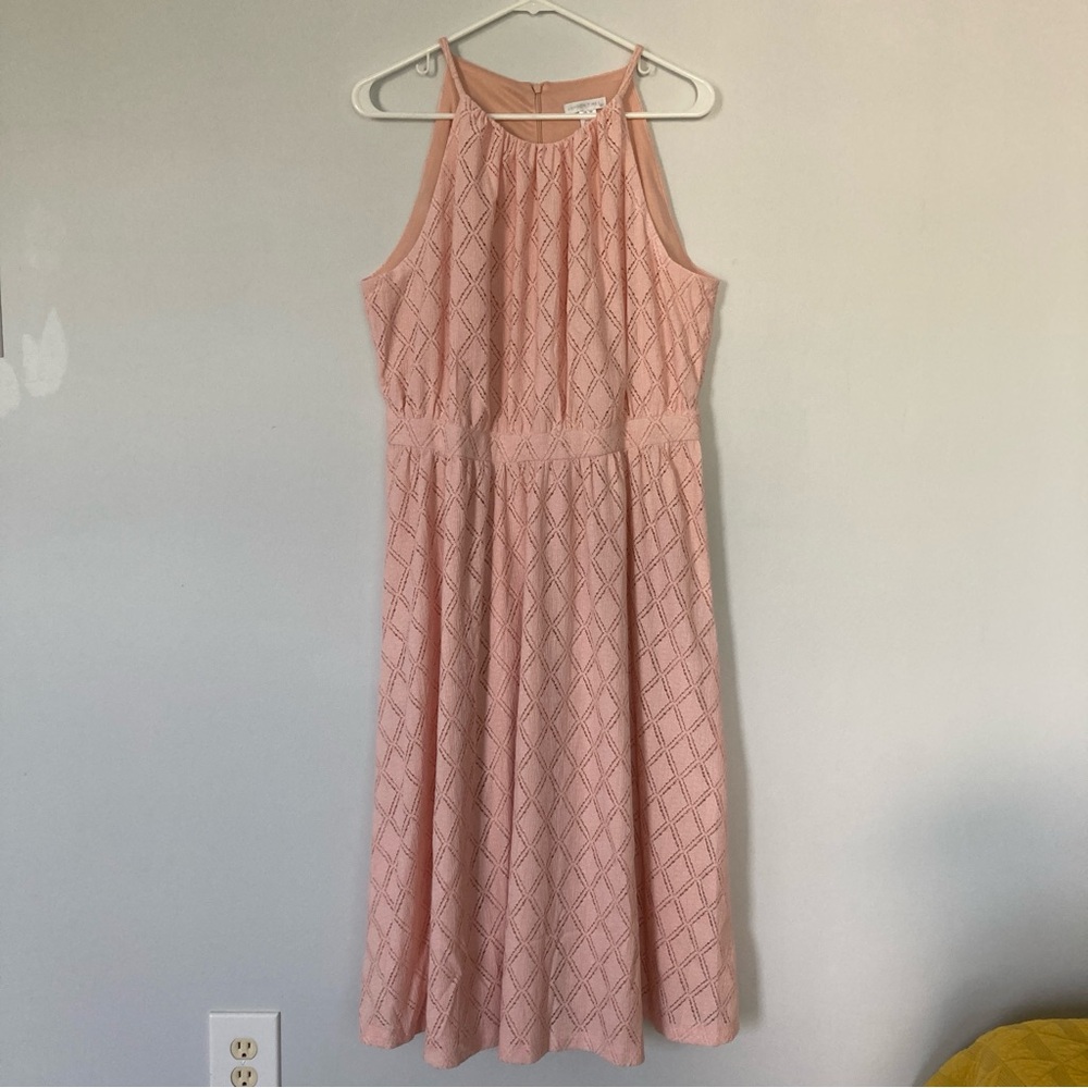 London Times Pink Lace Midi Dress